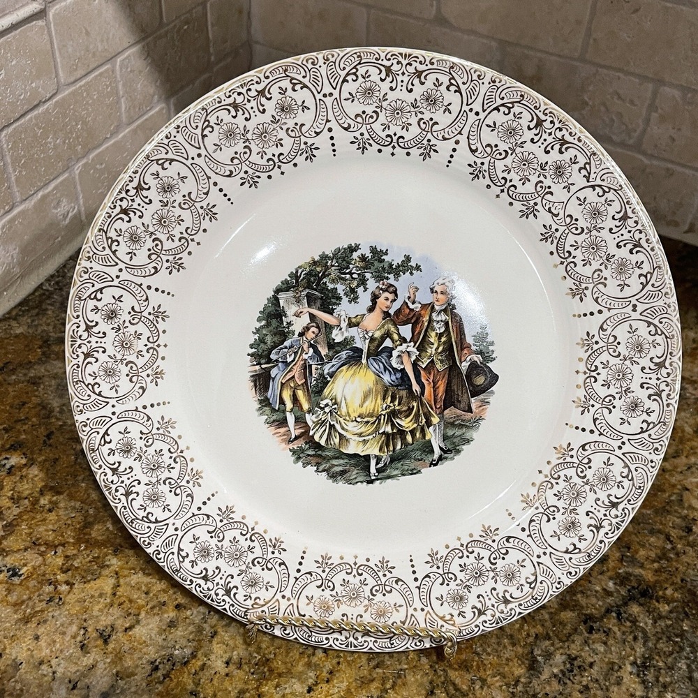 Sebring Pottery Co Dinner Plate Chantilly 24k Gold 10 Inch Colonial French Theme